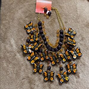 Butterfly Statement Necklace with Earrings